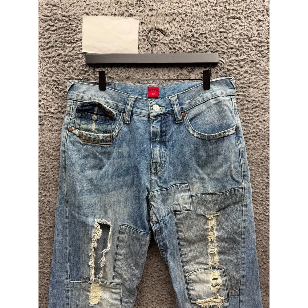 Y2k True Religion Big Rig Stone & Tint Rips Patchwork Denim Jeans Size 36 x 34